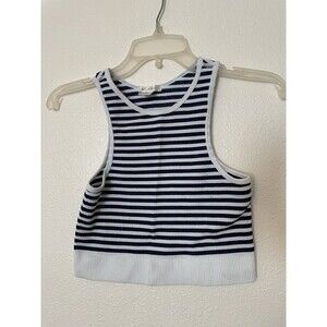 BOZZOLO Blue Ribbed Knit Cropped Sleeveless Stretch Tank Top Notch Neck Medium